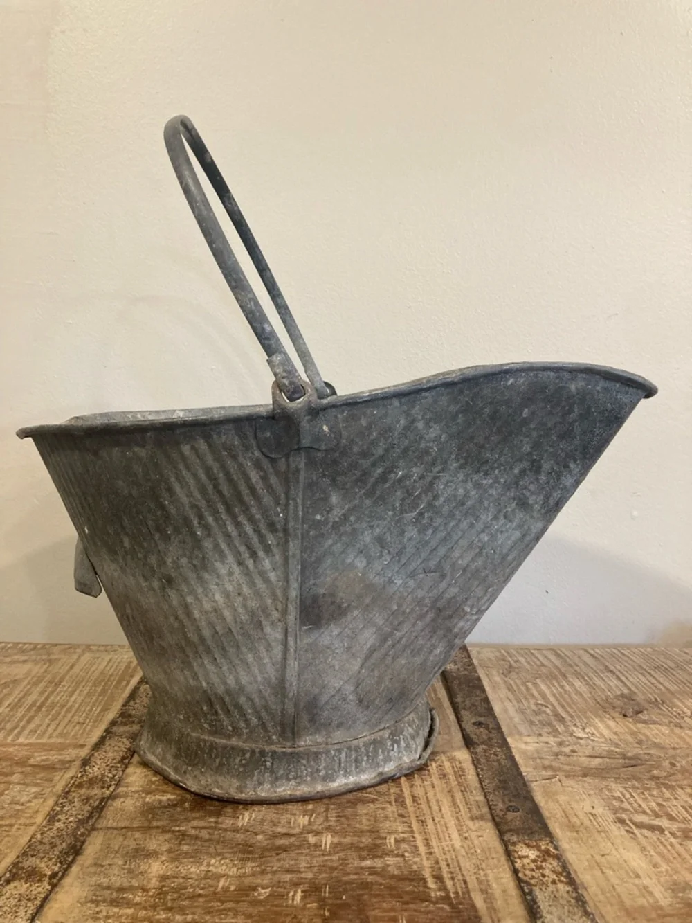 Vintage Galvanized Metal Coal Scuttle Bucket and Shovel Scoop Set Distressed